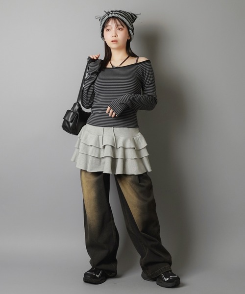 SPINNS（スピンズ）の「長袖オフショルカットソー/ボーダー（Tシャツ/カットソー・レディース・ブラック・ONESIZE）」の10枚目の写真