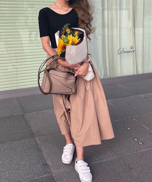 セントルーニー　リブ切替フレアワンピース　小柄な女性向け リブ切替フレアワンピース【低身長・小柄女性向け】（ワンピース