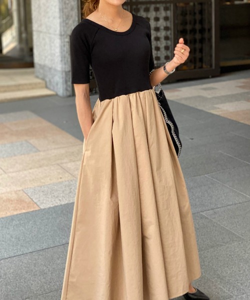 リブ切替フレアワンピース【低身長・小柄女性向け】（ワンピース