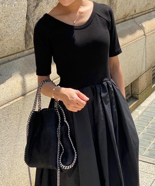 ST.ROONEY(セントルーニー)の「リブトップフレアワンピース【低身長・小柄女性向け】(ワンピース・レディース・ブラック系その他/ブラック/ネイビー×ホワイト/ホワイト・XS)」の10枚目の写真