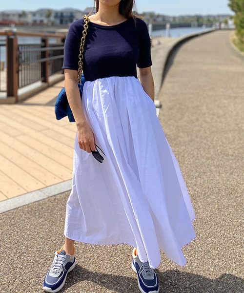 リブ切替フレアワンピース【低身長・小柄女性向け】（ワンピース