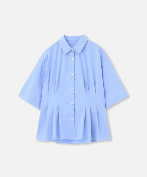 素敵ブルー　ベルパー　ファムシャツ　ボックスタックプリーツ　ペプラム　肩ギャザー セール】 【WEB限定/洗濯機可】サッカーギャザーペプラム