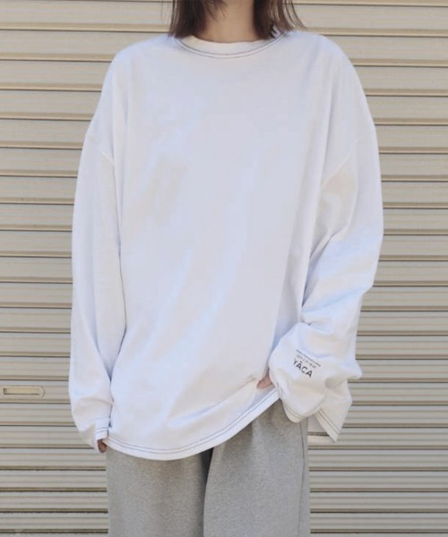 YACA(ヤーカ)の「logo print stitch L/S t-shirt/ロゴプリントステッチロングスリーブT【unisex item】(Tシャツ/カットソー・レディース・ホワイト/ブラック・FREE)」の1枚目の写真