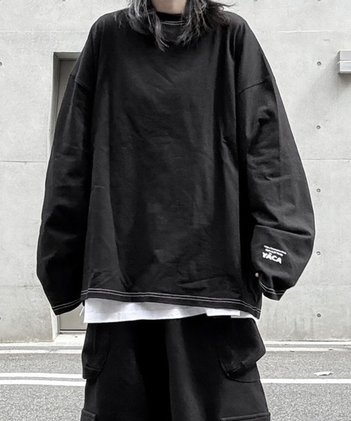 YACA(ヤーカ)の「logo print stitch L/S t-shirt/ロゴプリントステッチロングスリーブT【unisex item】(Tシャツ/カットソー・レディース・ホワイト/ブラック・FREE)」の2枚目の写真