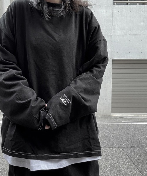 YACA(ヤーカ)の「logo print stitch L/S t-shirt/ロゴプリントステッチロングスリーブT【unisex item】(Tシャツ/カットソー・レディース・ホワイト/ブラック・FREE)」の12枚目の写真