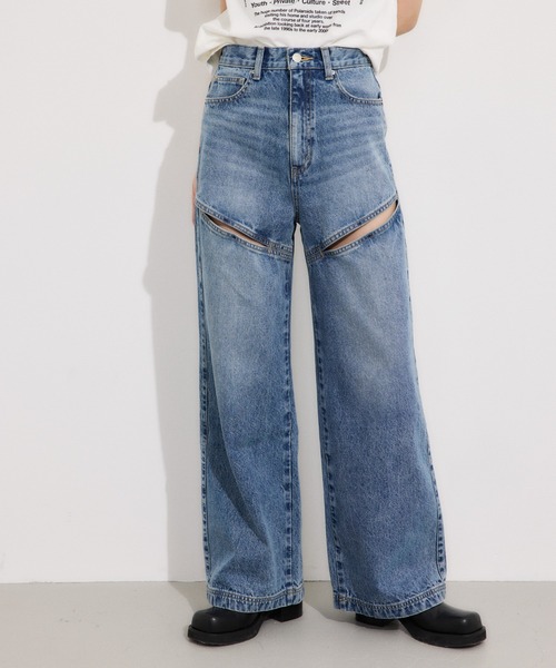 SLY スライ J/W HOLE TUCK PT デニムパンツ セール】J/W HOLE TUCK PT ジャスト ウエスト ホール タック