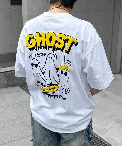 セール】ゴースト 発泡バックプリント ビッグシルエット半袖Tシャツ