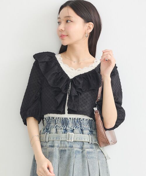 【モルガン】未使用♡アンゴラ混 ラビットファー襟 カーディガン ボレロショート丈 モルガン】未使用♡アンゴラ混 ラビットファー襟 カーディガン
