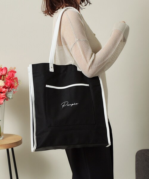 ITS'DEMO（イッツデモ）の「【推し活／A4対応】合皮パイピングキャンバストート（トートバッグ・レディース・ブラック/ブラック系3/ダークブラウン系3/アイボリー・00）」の4枚目の写真