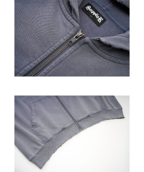 SUPPLIER（サプライヤー）の「フーディー｜Studs Cross Patch Zip Hoodie｜SUPPLIER（パーカー・メンズ・グレイッシュブルー・SMALL/MEDIUM/LARGE/X-LARGE）」の2枚目の写真