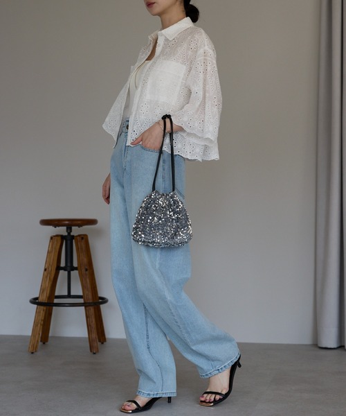 JUSGLITTY - 新品♡コットンスカラレースブラウス ブラック 2 コットンレーススカラップブラウス（シャツ/ブラウス）｜each
