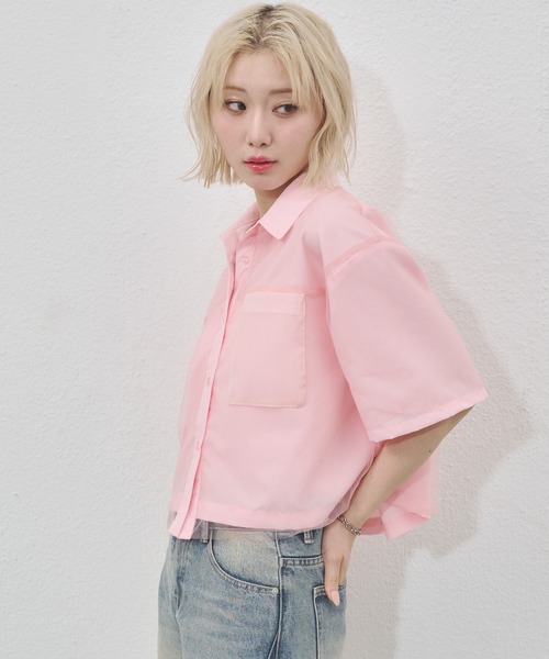 ENVYM（アンビー）の「チュールドッキング半袖ショートシャツ（シャツ/ブラウス・レディース・ピンク/ブルー・FREE）」の11枚目の写真