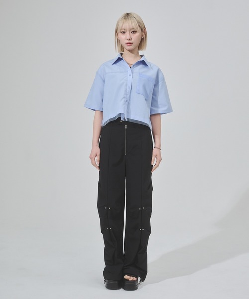 ENVYM（アンビー）の「チュールドッキング半袖ショートシャツ（シャツ/ブラウス・レディース・ピンク/ブルー・FREE）」の19枚目の写真