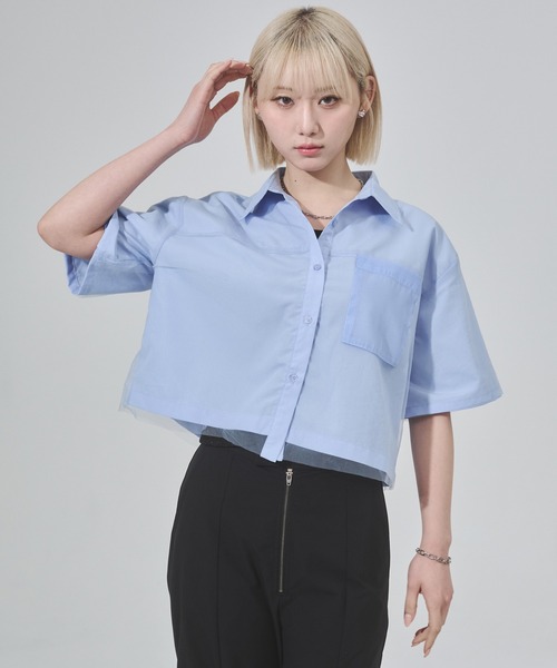 ENVYM（アンビー）の「チュールドッキング半袖ショートシャツ（シャツ/ブラウス・レディース・ピンク/ブルー・FREE）」の22枚目の写真