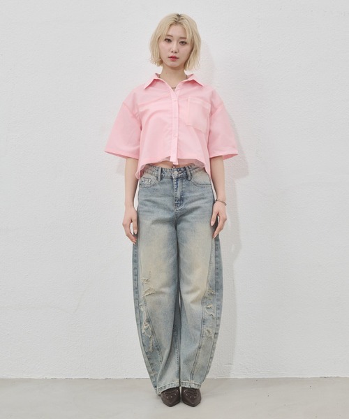 ENVYM（アンビー）の「チュールドッキング半袖ショートシャツ（シャツ/ブラウス・レディース・ピンク/ブルー・FREE）」の21枚目の写真