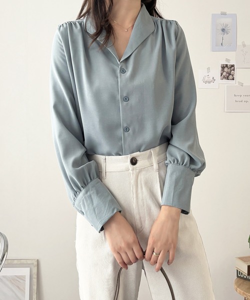 Dewlily(デューリリー)の「オンオフで着まわせる、ベーシックシャツ◎ オープンカラーブラウス(シャツ/ブラウス・レディース・ホワイト/ブルー・L/M)」の17枚目の写真