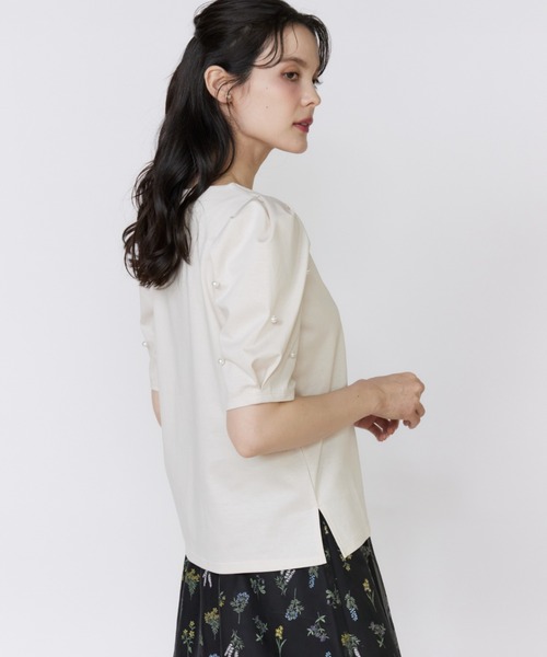 Maglie le cassetto（マーリエ ル カセット）の「32Gスーピマポンチ 袖パールカットソー（Tシャツ/カットソー・レディース・その他9/ベージュ/ブラック・9号/7号）」の3枚目の写真