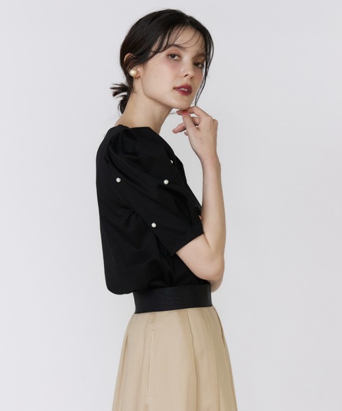 Maglie le cassetto（マーリエ ル カセット）の「32Gスーピマポンチ 袖パールカットソー（Tシャツ/カットソー・レディース・その他9/ベージュ/ブラック・9号/7号）」の2枚目の写真