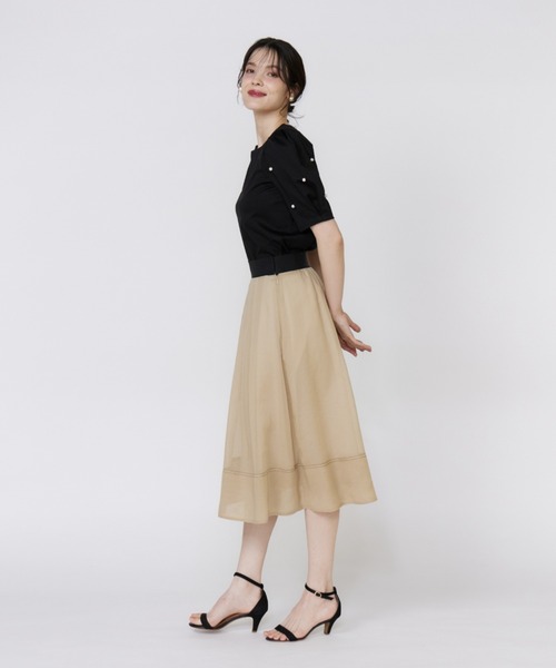 Maglie le cassetto（マーリエ ル カセット）の「32Gスーピマポンチ 袖パールカットソー（Tシャツ/カットソー・レディース・その他9/ベージュ/ブラック・9号/7号）」の15枚目の写真