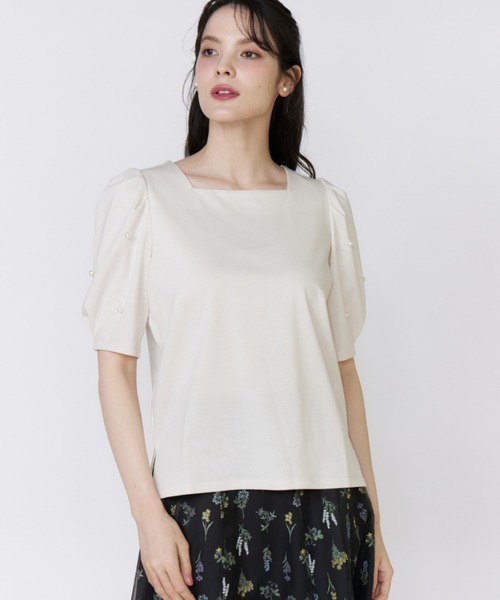 Maglie le cassetto（マーリエ ル カセット）の「32Gスーピマポンチ 袖パールカットソー（Tシャツ/カットソー・レディース・その他9/ベージュ/ブラック・9号/7号）」の16枚目の写真