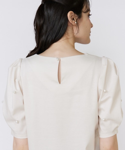 Maglie le cassetto（マーリエ ル カセット）の「32Gスーピマポンチ 袖パールカットソー（Tシャツ/カットソー・レディース・その他9/ベージュ/ブラック・9号/7号）」の4枚目の写真