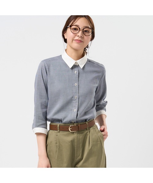 TOKYO SHIRTS(トウキョウシャツ)の「【Pitta Re:)】ふわっとガーゼシャツ 七分袖 綿100% レディースカジュアルシャツ(シャツ/ブラウス・レディース・ネイビー・S/M/L/LL)」の1枚目の写真