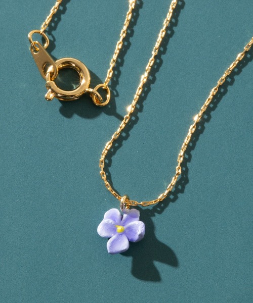 真鍮＆ターコイズの花モチーフネックレス 花言葉モチーフ ネックレス flower letter【日本製
