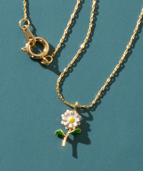 真鍮＆ターコイズの花モチーフネックレス 花言葉モチーフ ネックレス flower letter【日本製