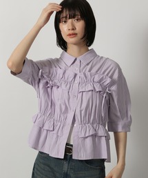 LAKOLE | ストライプフリルシャツ（5分袖） / 491872(シャツ/ブラウス)
