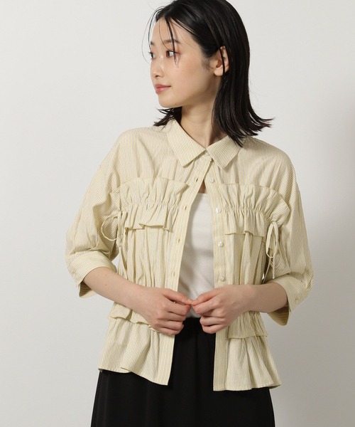 LAKOLE（ラコレ）の「ストライプフリルシャツ（5分袖） / 491872（シャツ/ブラウス・レディース・イエロー/チャコール/ライトブルー/パープル・FREE）」の16枚目の写真