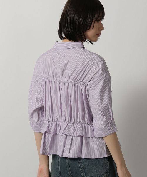 LAKOLE（ラコレ）の「ストライプフリルシャツ（5分袖） / 491872（シャツ/ブラウス・レディース・イエロー/チャコール/ライトブルー/パープル・FREE）」の15枚目の写真