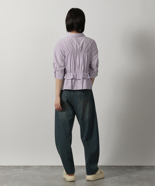 LAKOLE（ラコレ）の「ストライプフリルシャツ（5分袖） / 491872（シャツ/ブラウス・レディース・イエロー/チャコール/ライトブルー/パープル・FREE）」の13枚目の写真