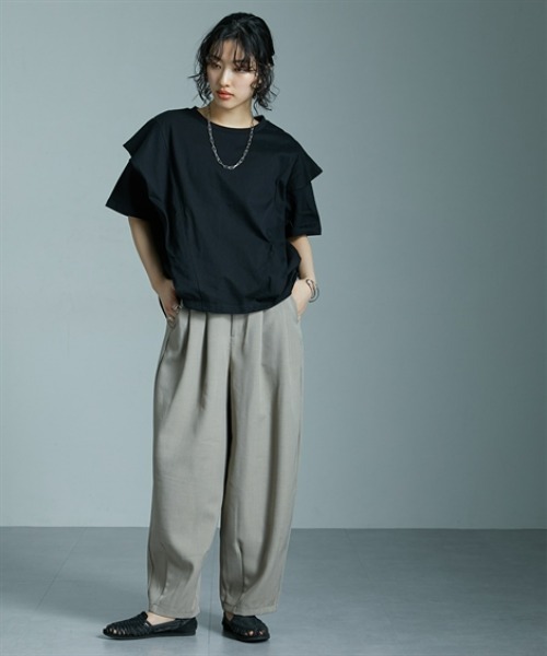 Soiunique（スワユニーク）の「落ち感素材ゆったりサイズサーカスパンツ ［Soiunique］（その他パンツ・レディース・ブラック/ベージュ/チャコール・M/L/LL）」の19枚目の写真