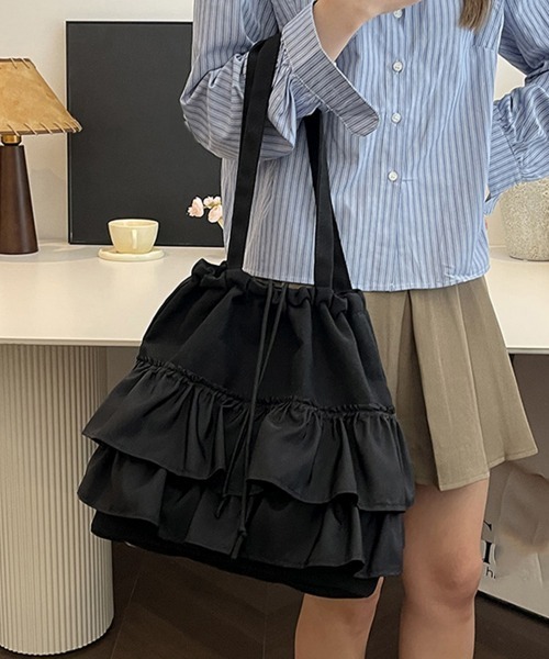 Miniministore（ミニミニストア）の「ティアードフリルトートバッグ キャンバス（トートバッグ・レディース・ピンク/ブラック/アイボリー/グリーン・FREE）」の19枚目の写真