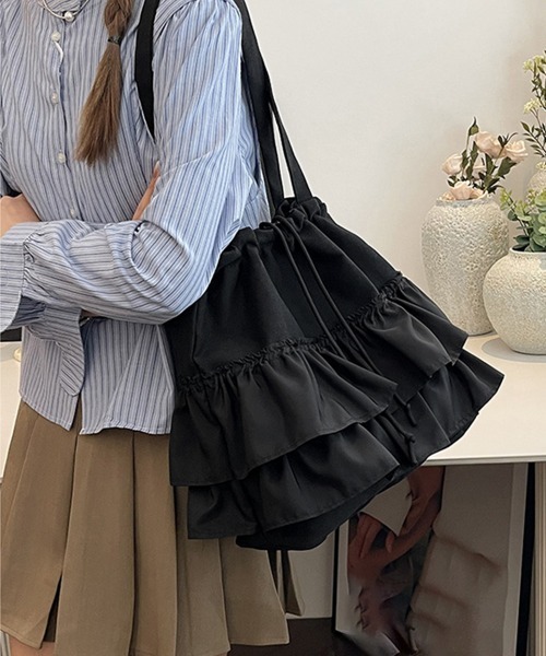 Miniministore（ミニミニストア）の「ティアードフリルトートバッグ キャンバス（トートバッグ・レディース・ピンク/ブラック/アイボリー/グリーン・FREE）」の20枚目の写真