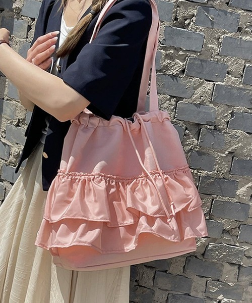 Miniministore（ミニミニストア）の「ティアードフリルトートバッグ キャンバス（トートバッグ・レディース・ピンク/ブラック/アイボリー/グリーン・FREE）」の22枚目の写真