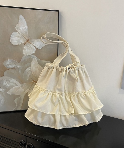 Miniministore（ミニミニストア）の「ティアードフリルトートバッグ キャンバス（トートバッグ・レディース・ピンク/ブラック/アイボリー/グリーン・FREE）」の9枚目の写真
