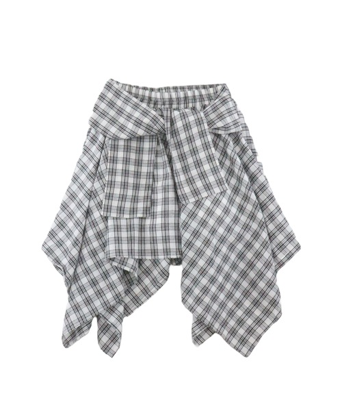 tinkerend(ティンカーエンド)の「Check Wrap Mini Skirt / チェックラップミニスカート シャツレイヤード(スカート・レディース・ブルー/ホワイト・FREE)」の4枚目の写真