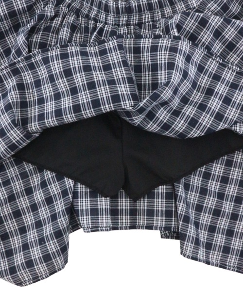 tinkerend(ティンカーエンド)の「Check Wrap Mini Skirt / チェックラップミニスカート シャツレイヤード(スカート・レディース・ブルー/ホワイト・FREE)」の5枚目の写真