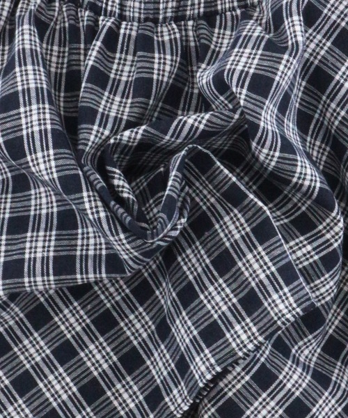 tinkerend(ティンカーエンド)の「Check Wrap Mini Skirt / チェックラップミニスカート シャツレイヤード(スカート・レディース・ブルー/ホワイト・FREE)」の3枚目の写真