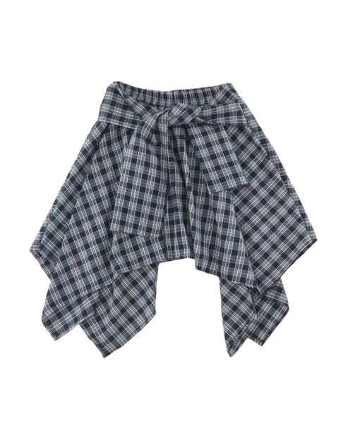 tinkerend(ティンカーエンド)の「Check Wrap Mini Skirt / チェックラップミニスカート シャツレイヤード(スカート・レディース・ブルー/ホワイト・FREE)」の6枚目の写真