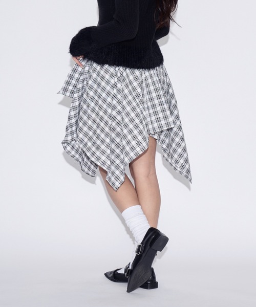 tinkerend(ティンカーエンド)の「Check Wrap Mini Skirt / チェックラップミニスカート シャツレイヤード(スカート・レディース・ブルー/ホワイト・FREE)」の10枚目の写真