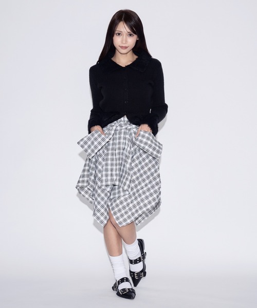 tinkerend(ティンカーエンド)の「Check Wrap Mini Skirt / チェックラップミニスカート シャツレイヤード(スカート・レディース・ブルー/ホワイト・FREE)」の11枚目の写真