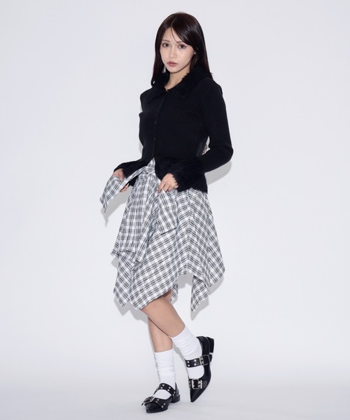 tinkerend(ティンカーエンド)の「Check Wrap Mini Skirt / チェックラップミニスカート シャツレイヤード(スカート・レディース・ブルー/ホワイト・FREE)」の12枚目の写真