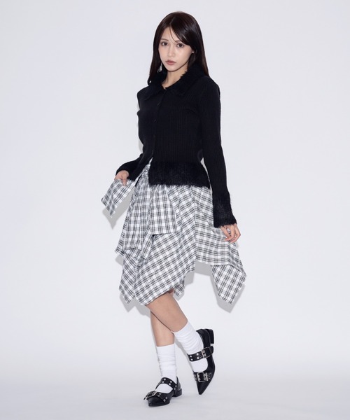 tinkerend(ティンカーエンド)の「Check Wrap Mini Skirt / チェックラップミニスカート シャツレイヤード(スカート・レディース・ブルー/ホワイト・FREE)」の13枚目の写真