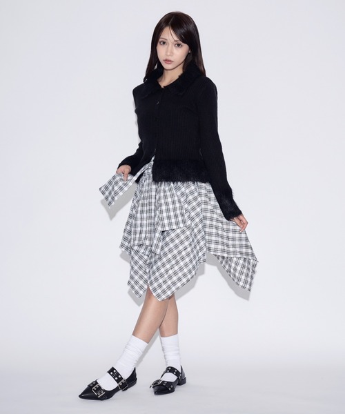 tinkerend(ティンカーエンド)の「Check Wrap Mini Skirt / チェックラップミニスカート シャツレイヤード(スカート・レディース・ブルー/ホワイト・FREE)」の14枚目の写真