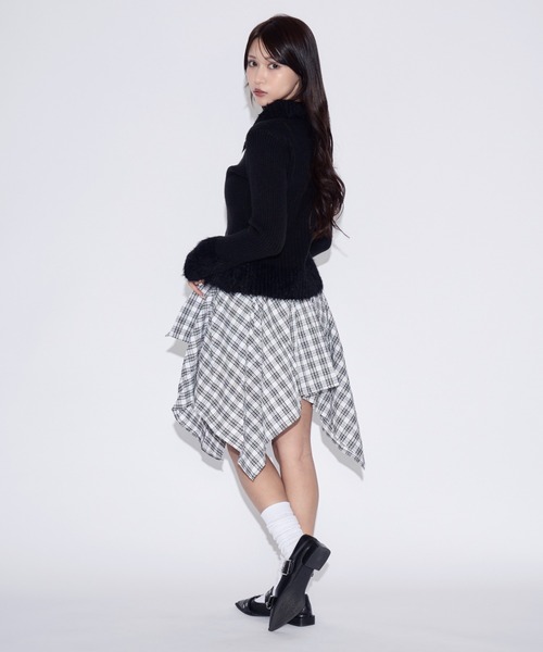 tinkerend(ティンカーエンド)の「Check Wrap Mini Skirt / チェックラップミニスカート シャツレイヤード(スカート・レディース・ブルー/ホワイト・FREE)」の15枚目の写真
