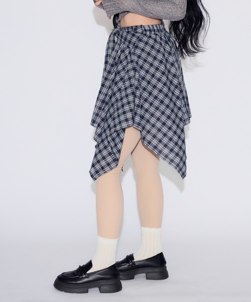 tinkerend(ティンカーエンド)の「Check Wrap Mini Skirt / チェックラップミニスカート シャツレイヤード(スカート・レディース・ブルー/ホワイト・FREE)」の19枚目の写真