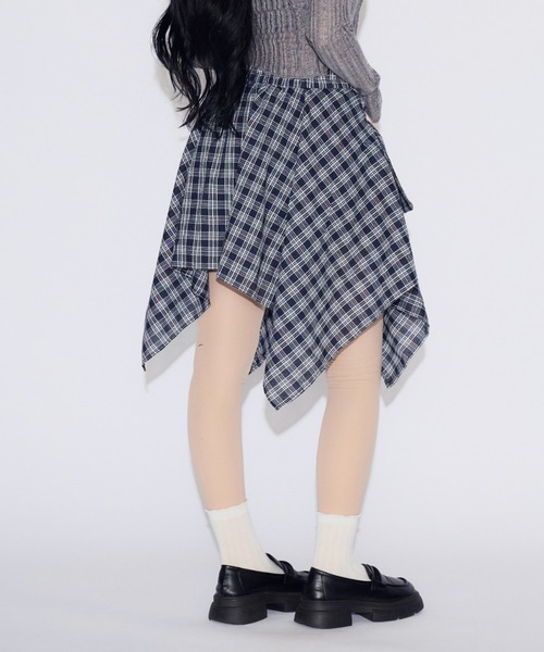 tinkerend(ティンカーエンド)の「Check Wrap Mini Skirt / チェックラップミニスカート シャツレイヤード(スカート・レディース・ブルー/ホワイト・FREE)」の20枚目の写真