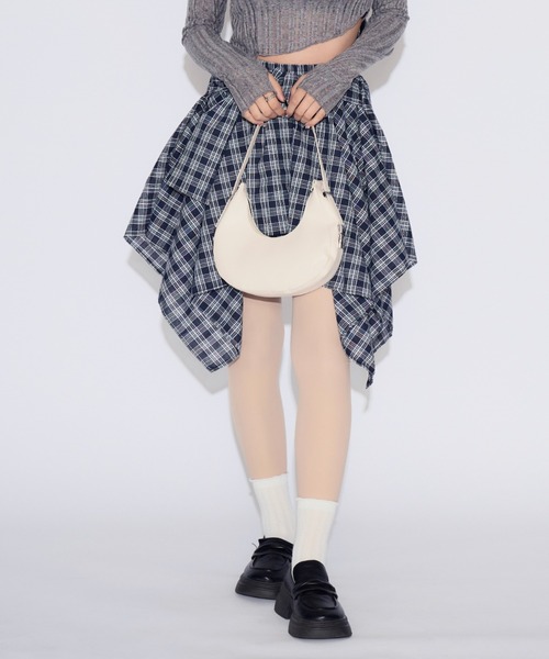 tinkerend(ティンカーエンド)の「Check Wrap Mini Skirt / チェックラップミニスカート シャツレイヤード(スカート・レディース・ブルー/ホワイト・FREE)」の22枚目の写真